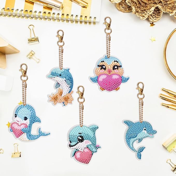 Diamond Painting Keychains Kits, Double Sided Diamond Art Keyrings for Adults, DIY Art Key Rings Ornaments Kits