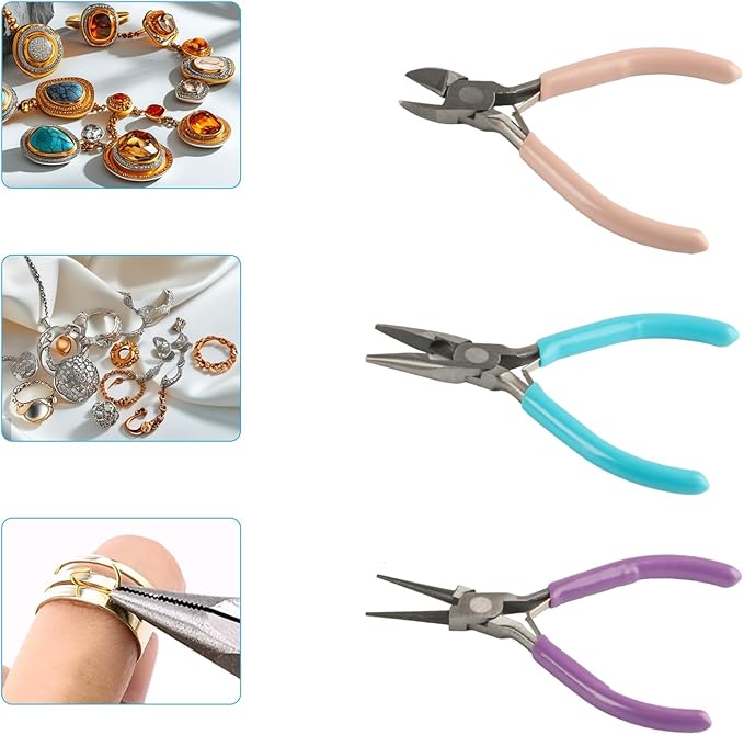 3-Piece Jewelry Pliers Set - Needle Nose, Round Nose & Wire Cutters for Jewelry Making, Wire Crafting & Repair | Professional DIY Tools for Metalwork, Earrings & Bracelets