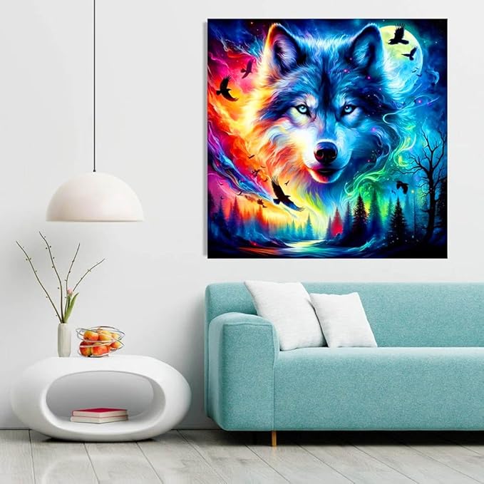 Meothan 5D Diamond Art Kits for Adults Wolf Diamond Painting Kits for Adults Beginners, DIY Paint with Diamond Gem Art Dots Painting Wolf Kits for Home Walls Decor and Holiday Gifts 13.8x13.8in