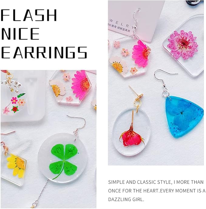 54 Pcs Epoxy Resin Jewelry Molds for Beginners, Moldes De Silicona para Resina for Earrings Pendants Necklaces Keychains Making, Variety Silicone Casting Mould with Hole for Boho Art Crafts
