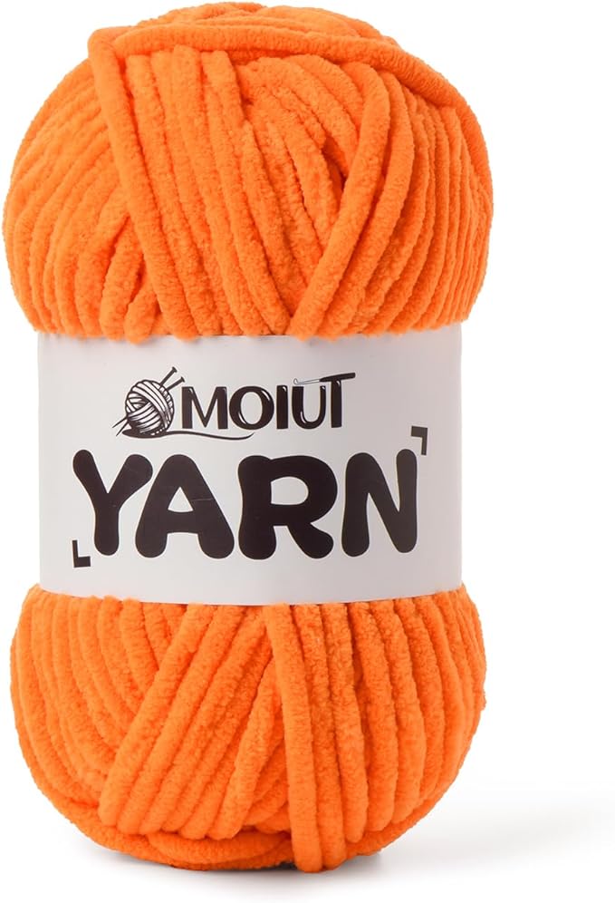 Fluffy Chenille Yarn for Crocheting, Chunky Velvet Yarns for Crochet Amigurumi, Baby Yarn for Crocheting Soft Blanket, 87.4yds /3.5 oz Bulky Yarns for Crafts/Hats/Shoes/Socks (Orange)