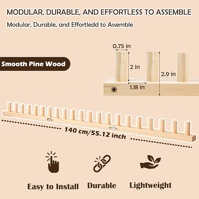 Lewhoo 55’ Chunky Knitting Blanket Loom Kit,Thick Nature Wooden Loom Frame for Beginners,3 Pack DIY Throw Blankets Knitting Tool for Hand