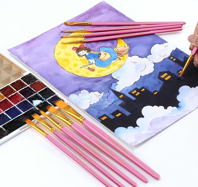 Transon 20pcs Bulk Artist Paint Brush Set for Acrylic Watercolor Gouache Hobby Craft Face Painting Pink