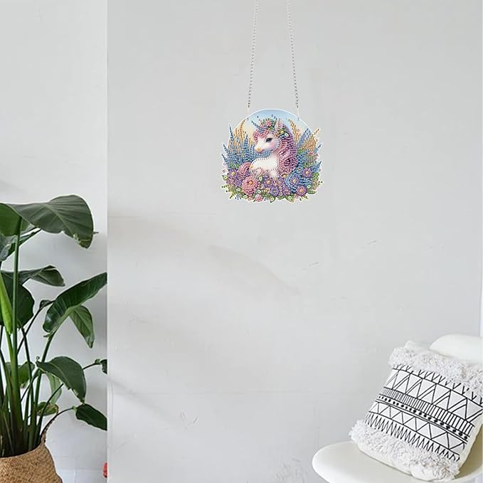 TDFERAN Diamond Painting Pendant Unicorn DIY Diamond Art Ornament Kits Arts and Crafts for Adults Gem Art Hanging for Wall Home Window Decor Paint by Numbers for Abults Painting Art Work