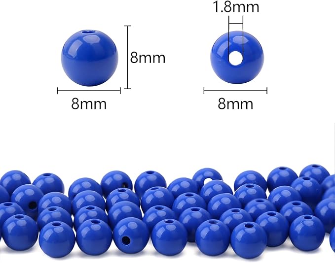 bonny boxx 500pcs 8mm smooth sapphire acrylic round beads, plastic resin bubblegum balls chunky gumball beads for necklace and bracelet making, crafting supplies