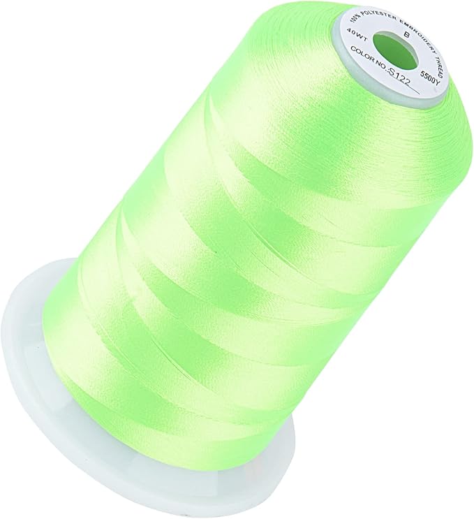 Simthread 5500Yds Embroidery Thread, 5000M High-Yardage 40WT 100% Polyester Thread – 170+ Vivid Colors, High-Speed Rated – Compatible with Brother, Singer, Janome & More - Neon Green S122