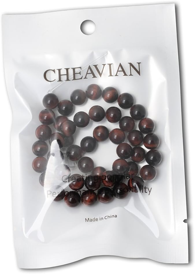 cheavian 45pcs 8mm natural red tiger eye gemstone round loose beads for jewelry making diy findings 1 strand 15"