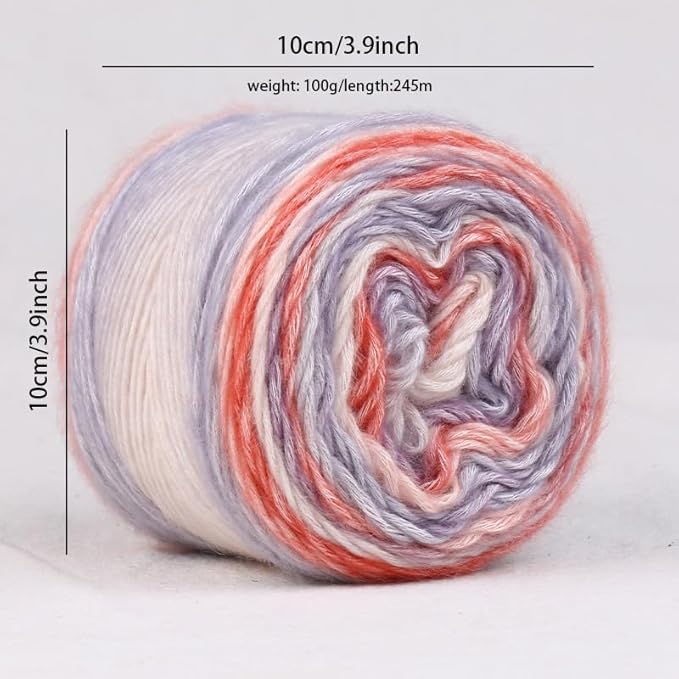 Crocheting Knitting-Gradient Cake Yarn, Soft Multicolor Medium-Fine Blended Yarn, Weight 100 Grams, Contains 60% Cotton 30% Acrylic 10% Wool. Suitable for Scarf, Gloves, Shawl, Blanket.(1159)