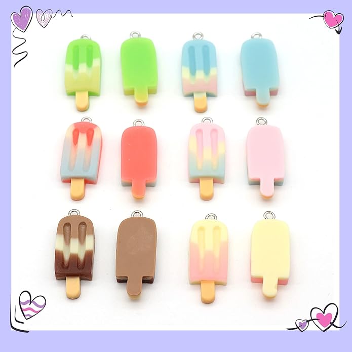 Resin Ice Cream Flower Dice Pendant Charms Colorful DIY Pendant Making Charm for Bracelet Necklace Earrings Keychain Craft