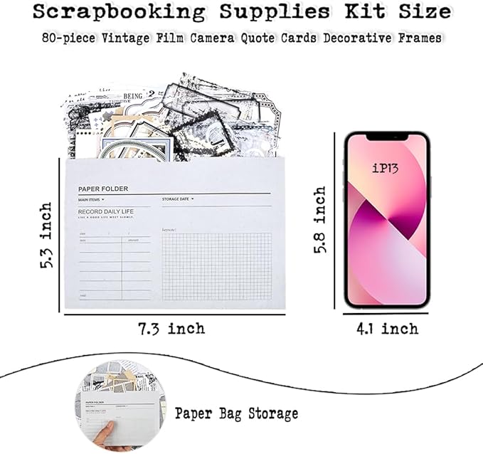 Diuhofart Vintage Scrapbooking Supplies Kit, 80Pcs Diecut Film Strips Photo Frames Stickers for Junk Journal Supplies, Scrap Booking Materials, Quote Stickers for Journaling, Collage, Crafts Arts