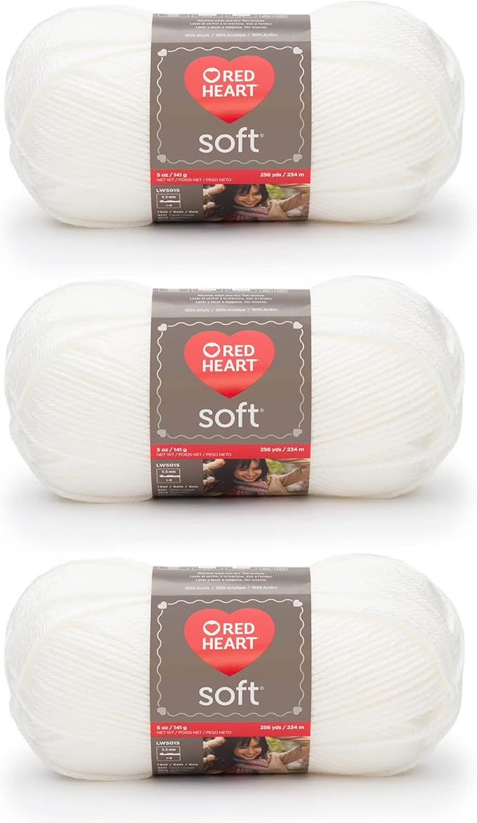 Red Heart Soft White Yarn - 3 Pack of 141g/5oz - Acrylic - 4 Medium (Worsted) - 256 Yards - Knitting/Crochet