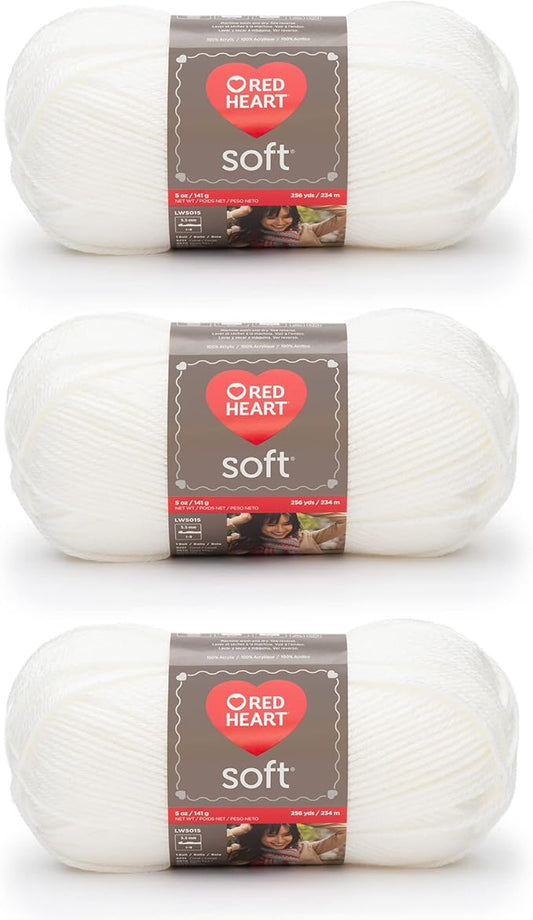Red Heart Soft White Yarn - 3 Pack of 141g/5oz - Acrylic - 4 Medium (Worsted) - 256 Yards - Knitting/Crochet