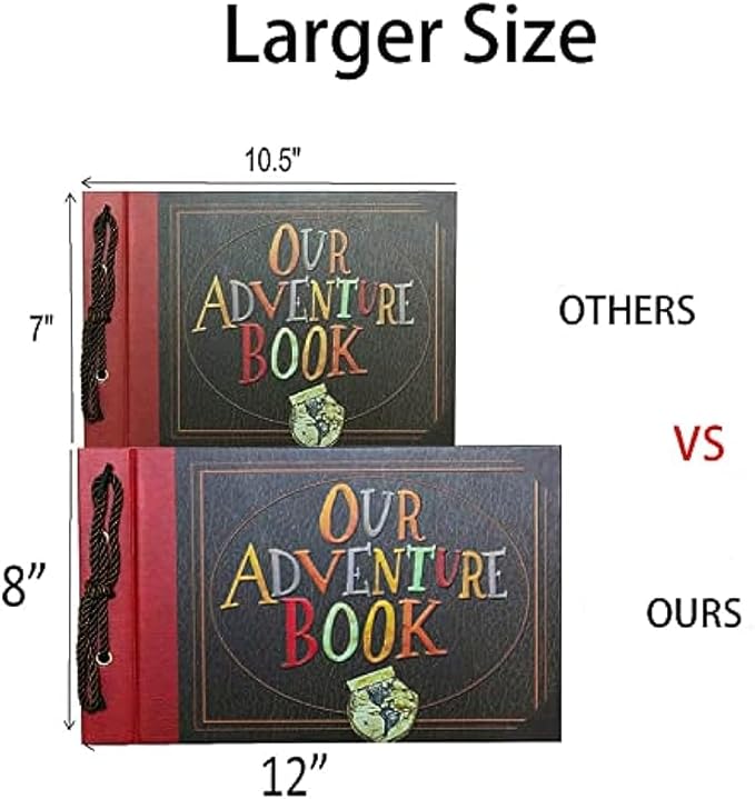Our Adventure Book Handcrafted 11.92 x 7.62" Leather-Bound Scrapbook with 80 Pages, Embossed Lettering, Inspired by 'Up', Ideal for Photos, Weddings&Travel Memories Gift Box Included (Handmade Book)