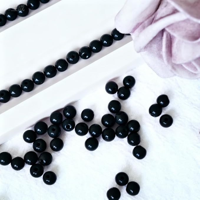 Jabrand 200pcs Black Beads, 6mm Porcelain Beads for Jewelry Making Round Ceramic Bead Unique Vintage Bead for Craft Beading Kit Bracelets DIY Decor