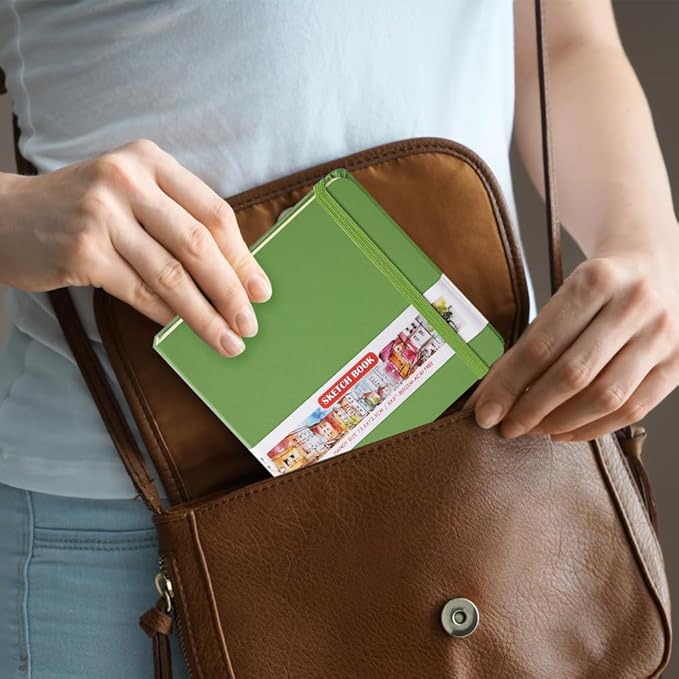 E-WEICHEN Square 5x5 inches 80gsm 96sheets/192 Pages Notebooks Blank Sketchbooks Travel Journal Pocket Hardcover Paint Writing Diary Memo Planner PU Leather Cover. Green