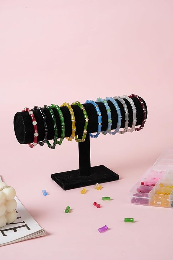 REVKI 1200pcs Glass Beads Bracelet Making Kit, 48 Colors Crystal Beads for Jewelry Making,Strange Shaped Glass Beads for Bracelets and DIY Crafts(Oval and Bamboo)