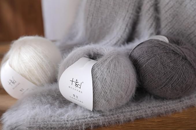 Snowbaby Wool Acrylic Blend Long Pile Yarn,(Worsted) Warm and Luxurious Fuzzy Yarn for Knitting and Crocheting DIY Hats Scarves Sweaters, 2 * 3.52oz/100g 207yds(05-Light Gray)