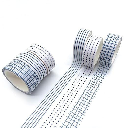 Basic Washi Tape Set 12 Rolls Dot & Grid Decorative Tapes for Journals, Planners, Scrapbooking, Gift Wrapping, DIY Crafts