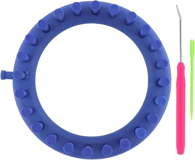 Round Knitting Looms Set, Plastic Loom Knitting Set with Crochet and Plastic Needle, Scarf Hats Making Tools, DIY Crocheting Handmade Craft Kit for Beginners and Knittings Lover (Color:Blue, 14cm)