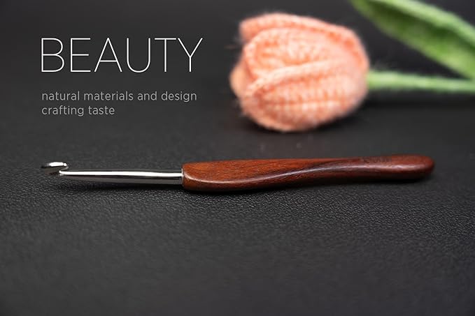 SEVENSUN Mimosa 6mm Single Crochet Hook, Available in 0.6mm-6.5mm, Ergonomic Hand Polished Stainless Steel Inline Pointy Wood Handle Crochet Hook for Arthritic Hands, Mother's Day Gifts for Mom