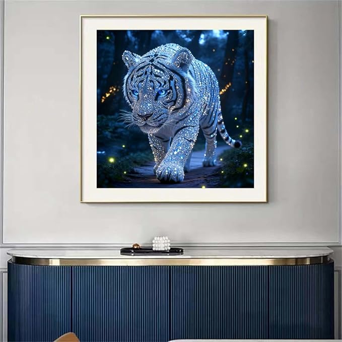 SHICERNHJ 5D Diamond Painting Kits for Adults, Animal Diamond Art Kits for White Tiger,DIY Full Round Drill Diamond Dots with Gem Art Craft for Beginner Home Wall Decor 14 X 14 Inch