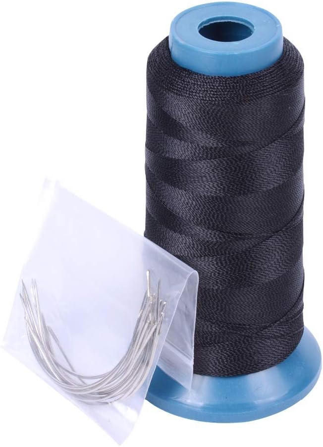 Hair Weaving Thread with C/J/I/T Needles 1500 Yards 210 D Strength Polyester Thread Sewing Thread for Making Wigs Hair Extension Kit (Black)