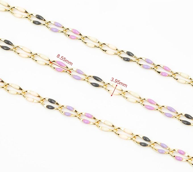 2 Yard Mixed Color Enamel Chains for Jewelry Making Gold Plated Brass Cable Link Chain Roll for Women Necklace Bracelet DIY Jewelry Supplies Findings