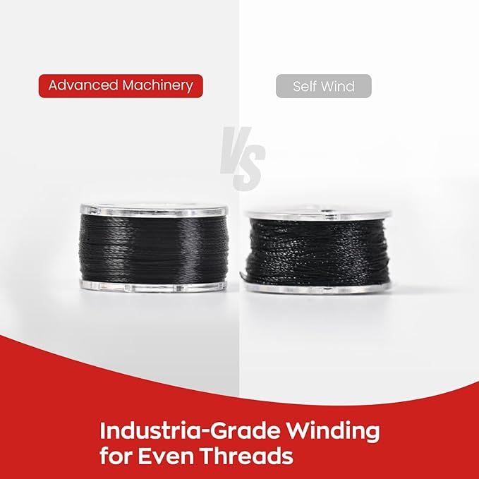 Poolin Richword Selected Prewound Bobbins, Plastic Sided,144pcs Size L(SA155), 70D/2(60WT) Polyester Bobbin Thread for Commercial Multi Needles Embroidery Machine, Black 105 Yards