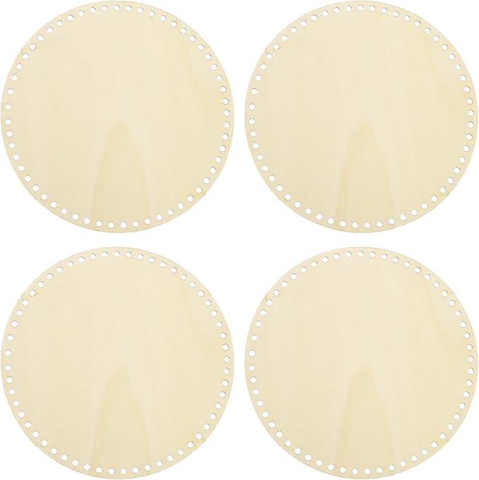 PATIKIL 10" Diameter Crochet Basket Bottom, 4Pcs Round Blank Crochet Knitting Wooden Base for DIY Craft Weaving Basket Making Supplies Home Decoration, Wood Color