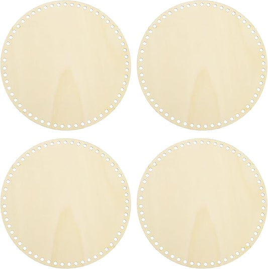 PATIKIL 10" Diameter Crochet Basket Bottom, 4Pcs Round Blank Crochet Knitting Wooden Base for DIY Craft Weaving Basket Making Supplies Home Decoration, Wood Color