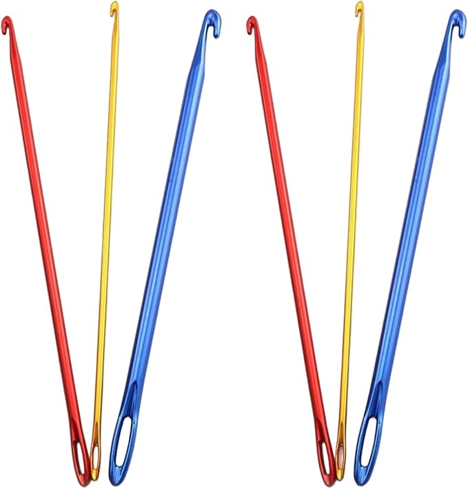 Zuoyou 6PCS Aluminum Tunisian Afghan Crochet Hook DIY Knitting Needles Tool with Eye 2.75/4/6mm