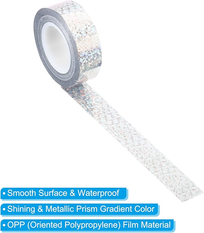 PATIKIL Glitter Sparkle Tape 15mm x 5m, 2 Pack Holographic Art Decorative Masking Tapes Self-Adhesive for DIY Scrapbook Art Craft Wrapping, Silver Tone