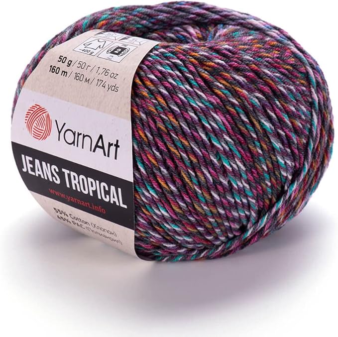 YarnArt Tropical Sport Yarn – 55% Cotton, 45% PAC – Multicolor Knitting & Crochet Yarn – 50g (174 yds) | Soft, Durable & Lightweight | Perfect for Amigurumi, Clothing & Accessories