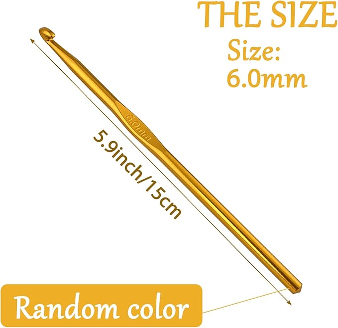 6 mm Crochet Hook, Crochet Needles for Yarn, Aluminum Ergonomic Crochet Hooks for Craft Beginners