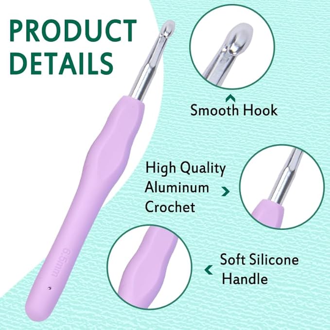 YAWIKO Crochet Hooks Set, Ergonomic Crochet Hooks with case for Arthritic Hands, Lightweight Crochet Knitting Needles Accessories for Beginners and Arthritis Hands (Large-5 Size (6.5-10.0mm))