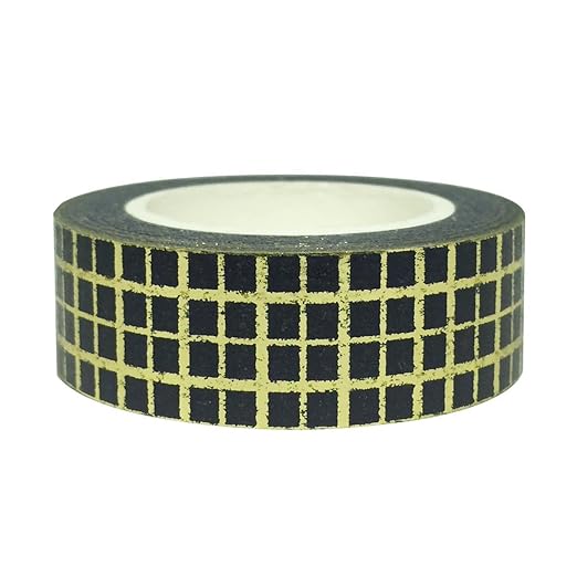 Wrapables Colorful Washi Masking Tape, Black and Metallic Gold Gingham