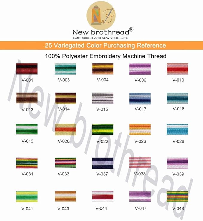 New brothread 25 Colors Variegated Polyester Embroidery Machine Thread Kit 500M (550Y) Compatible with Brother Janome Babylock Singer Pfaff Bernina Husqvaran Embroidery and Sewing Machines