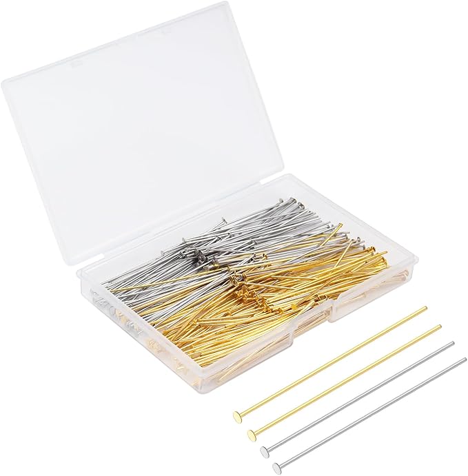 200 Pcs 50mm Straight Head Pins for Craft Earring Bracelet Necklace Pendant DIY Jewelry Making, Platinum & Gold Color