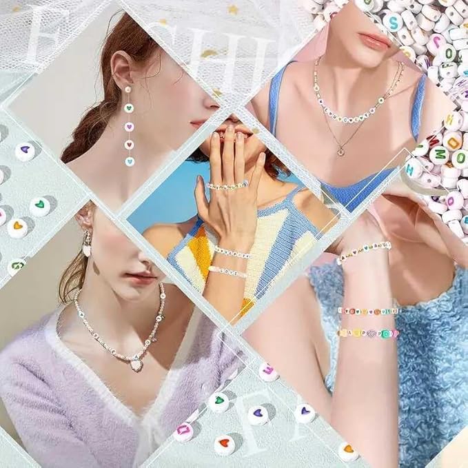 Yochus 1000pcs White Round Acrylic Alphabet Beads 4x7mm Colorful Letter A-Z Beads for Jewelry Making and DIY Bracelets, Necklaces, Key Chains