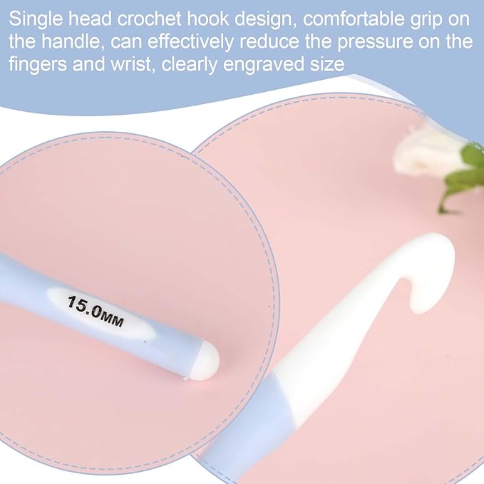 15mm Large Size Crochet with Ergonomiv Handle, Long Rubber Handle Crochet Hook, Knitting Giant Crochet Hooks for Chunky Yarn, Scarf, DIY, Wool Products(15mm)