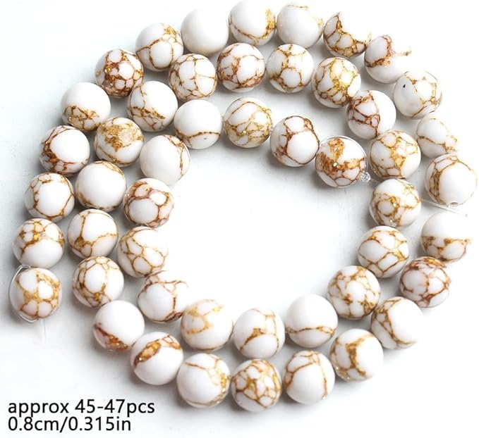 Stone Beads, 45pcs White Howlite, 8mm Round Loose Beads for Jewelry Making, Bracelets, with Bag, String & Card