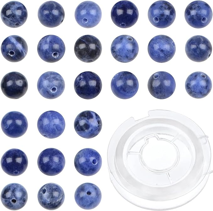 bymitel 140pcs natural crystal beads stone gemstone round energy healing loose beads with stretch cord for jewelry making bracelets anklets (blue sodalite, 8mm 140pcs)