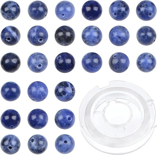 bymitel 140pcs natural crystal beads stone gemstone round energy healing loose beads with stretch cord for jewelry making bracelets anklets (blue sodalite, 8mm 140pcs)