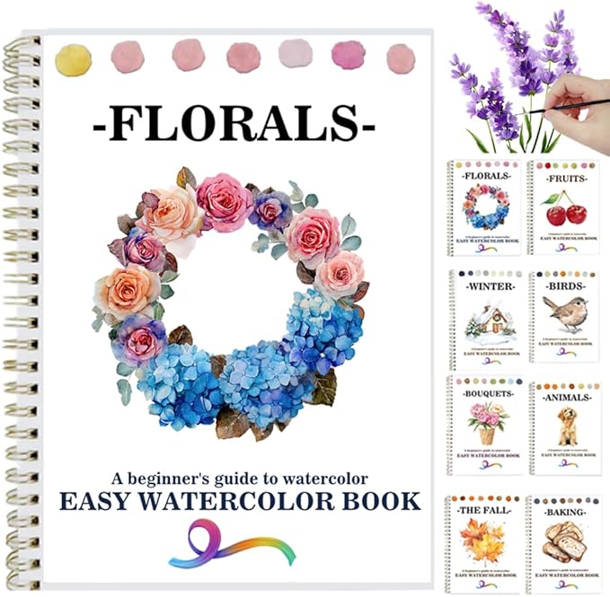 Watercolor Workbooks Coloring Book Beginner Friendly Painting Kit Easy Nature Scenes Paint Set Art Crafts for Creative Exploration Gift for Adults (Flowers, Without Palette)