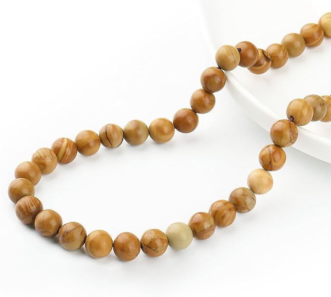 Natural Stone Beads Gemstone Beads for Jewelry Making - 10mm Wood Grain Stone Beads for Bracelets, Semi Precious Round Japser Beads(34-37pcs, 10mm, Wood Grain Stone)