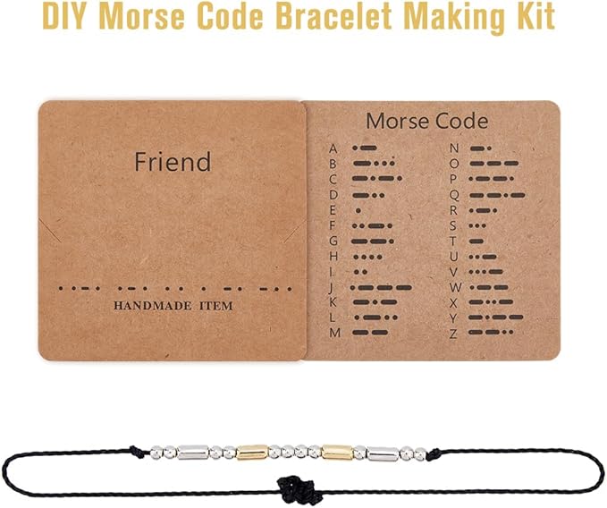 DICOSMETIC 2016Pcs DIY Morse Code Bracelet Bead Kit 4 Styles 2000Pcs Plastic Bead Bulk 4.36 Yards Waxed Cotton Cord 16Pcs Code Decoding Card Adjustable Braided Bracelets Necklaces Kit for Adult