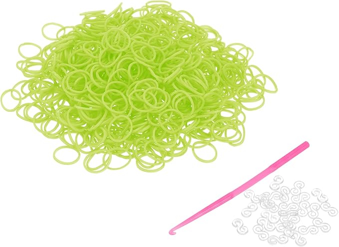 uxcell 600Pcs Loom Rubber Band, Bracelet Making Refill Kit Elastic Loom Band with 25Pcs S-Clips and 1Pcs Crochet Hooks for Weaving DIY Handcrafts, Fluorescent Yellow
