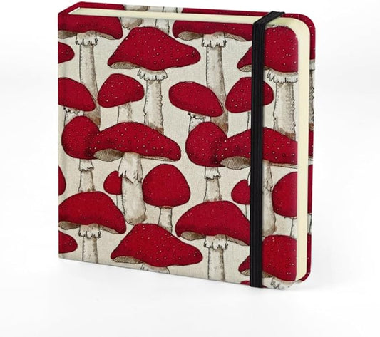 Mifuner 4.8x4.8in 80gsm Mini Notebooks Art Blank Pages Sketchbooks Travel Journal Pocket Hardcover Paint Writing Notebook Blank Diary Memo Planner Sketchbook Fabric Cover.Red Mushroom