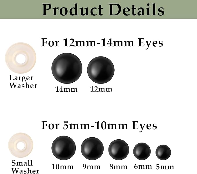 MAOQIAN 960PCS Safety Eyes for Amigurumi, 5-14mm, 7 Sizes Safety Eyes with Washers for Crocheting, DIY Crafts, Stuffed Animals
