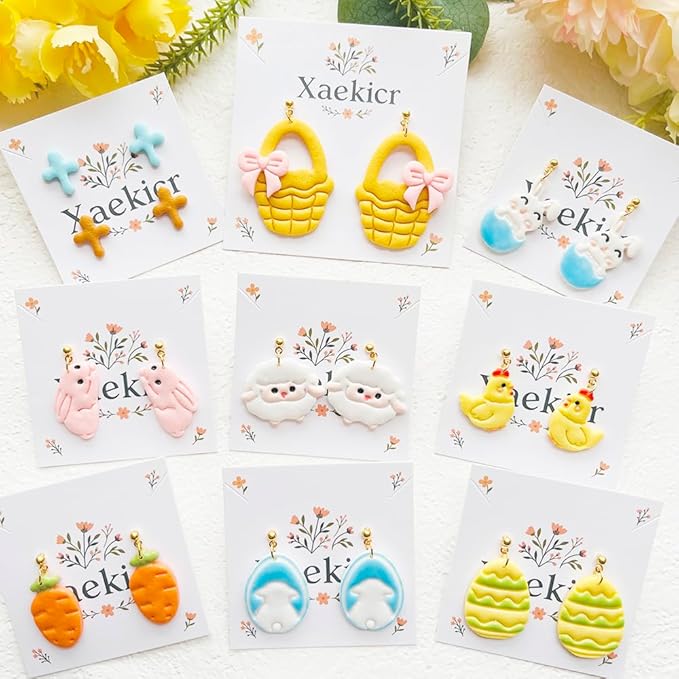 Easter Polymer Clay Cutters Set - 13pcs Sharp & Durable Bunny, Chick, Egg & Basket Shapes for DIY Earring Jewelry Making, Soft Clay Crafts & Spring Holiday Supplies